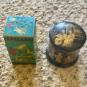 Set of two: Chinese enamel mini box and Chinese lacquer box vintage